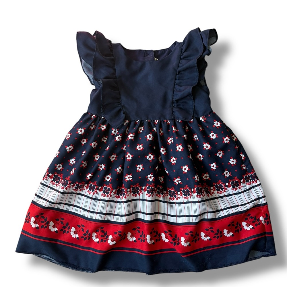 Janie And Jack Merchant Marine Floral Flutter Sleeve Dress Size 2t Janie And Jack Merchant Marine Floral Flutter Sleeve Dress Size 2t
